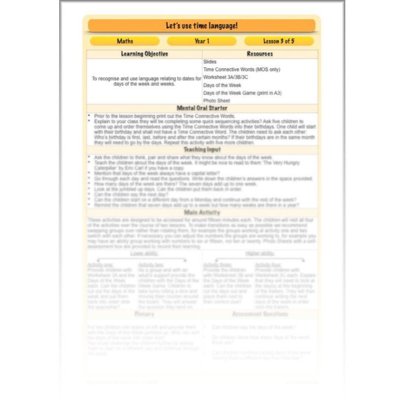 PlanBee Time Language Year 1 Maths lesson | KS1 Maths Plans