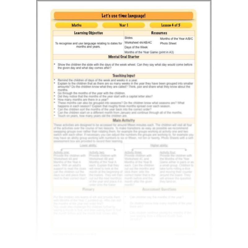 PlanBee Time Language Year 1 Maths lesson | KS1 Maths Plans