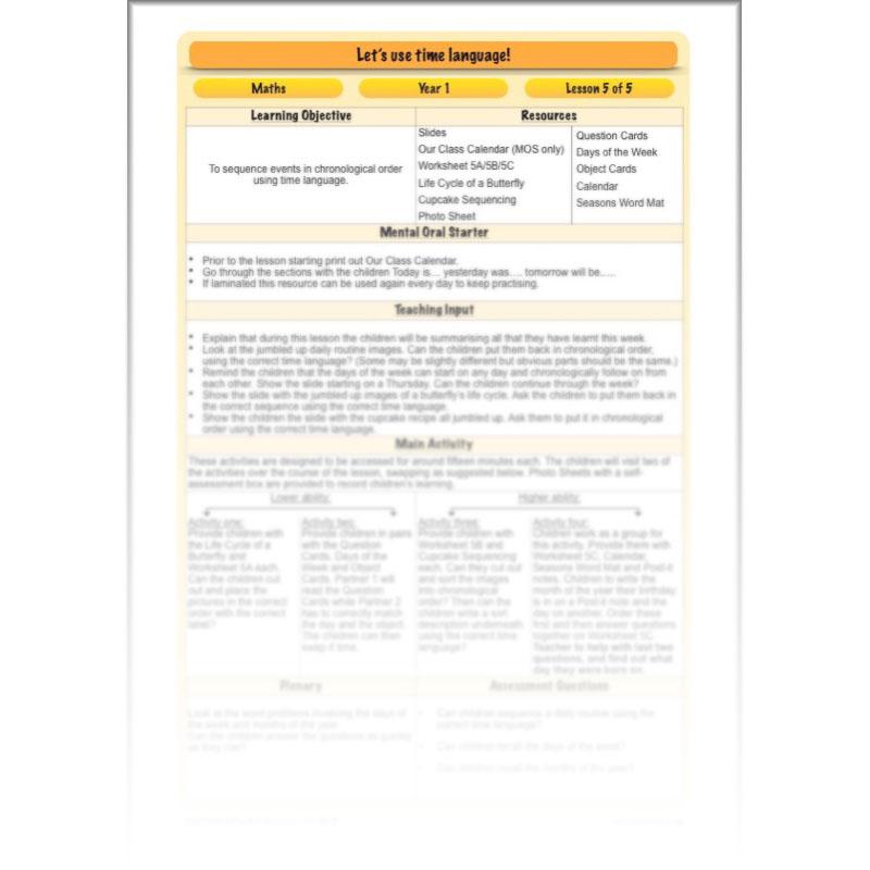 PlanBee Time Language Year 1 Maths lesson | KS1 Maths Plans