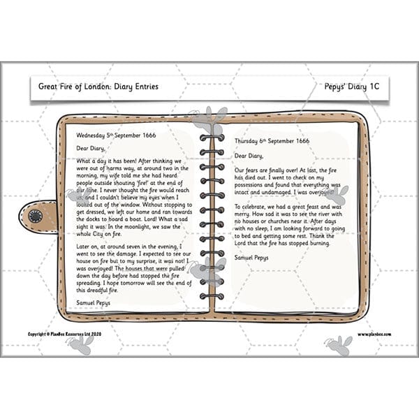 PlanBee Great Fire of London Year 2 Diary Entries Planning by PlanBee