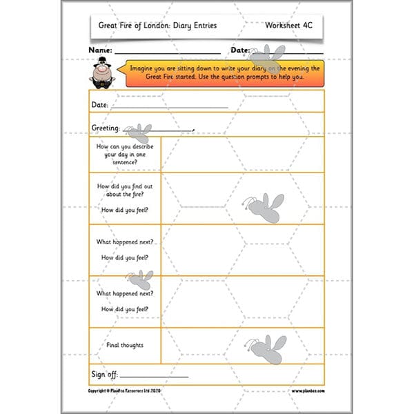 PlanBee Great Fire of London Year 2 Diary Entries Planning by PlanBee