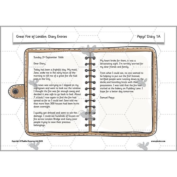 PlanBee Great Fire of London Year 2 Diary Entries Planning by PlanBee