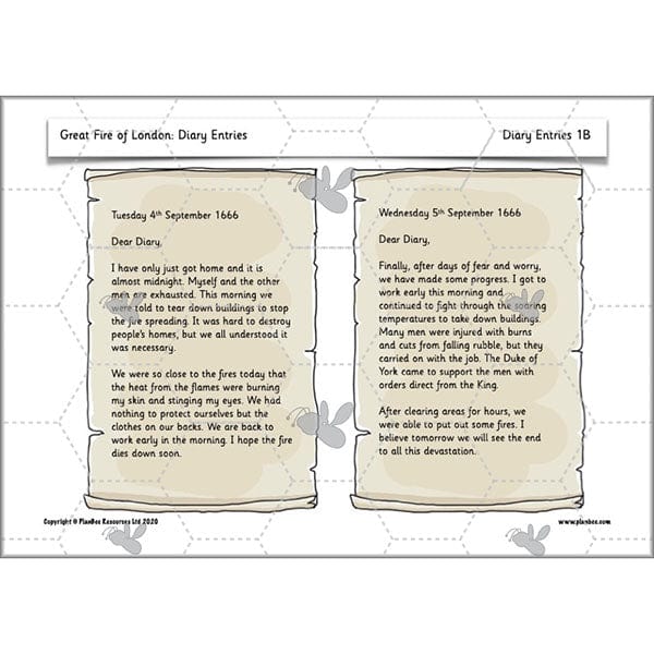 PlanBee Great Fire of London Year 2 Diary Entries Planning by PlanBee