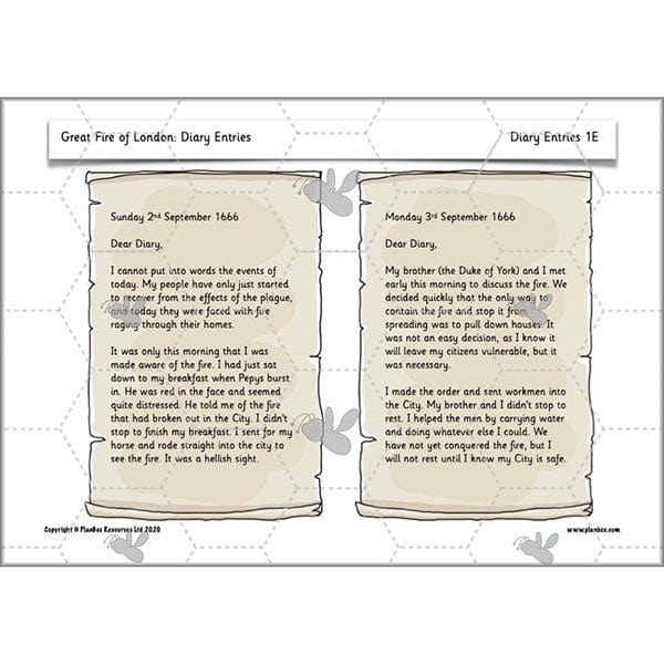 PlanBee Great Fire of London Year 2 Diary Entries Planning by PlanBee