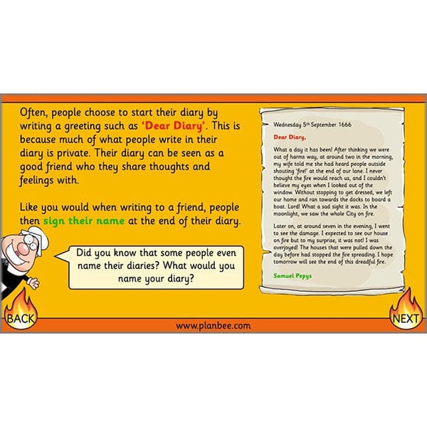 PlanBee Great Fire of London Year 2 Diary Entries Planning by PlanBee