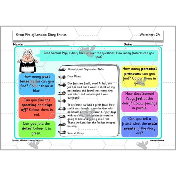 PlanBee Great Fire of London Year 2 Diary Entries Planning by PlanBee