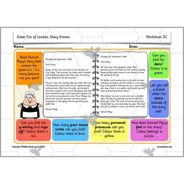 PlanBee Great Fire of London Year 2 Diary Entries Planning by PlanBee