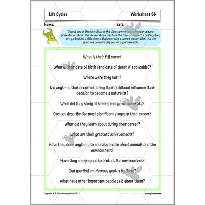 PlanBee Living Things and their Habitats Year 5 Life Cycles KS2 Science