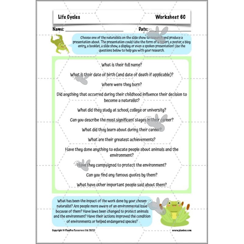 PlanBee Living Things and their Habitats Year 5 Life Cycles KS2 Science