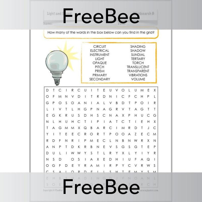 PlanBee Light and Sound Word Search | PlanBee FreeBees