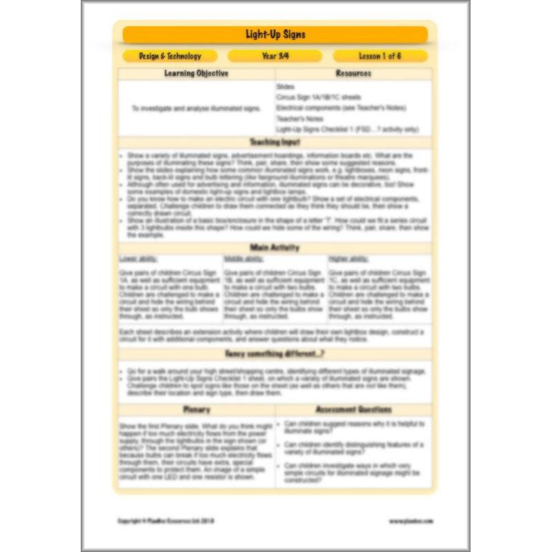 PlanBee Light-Up Signs: Circuits and Structures - KS2 DT Lesson Plans