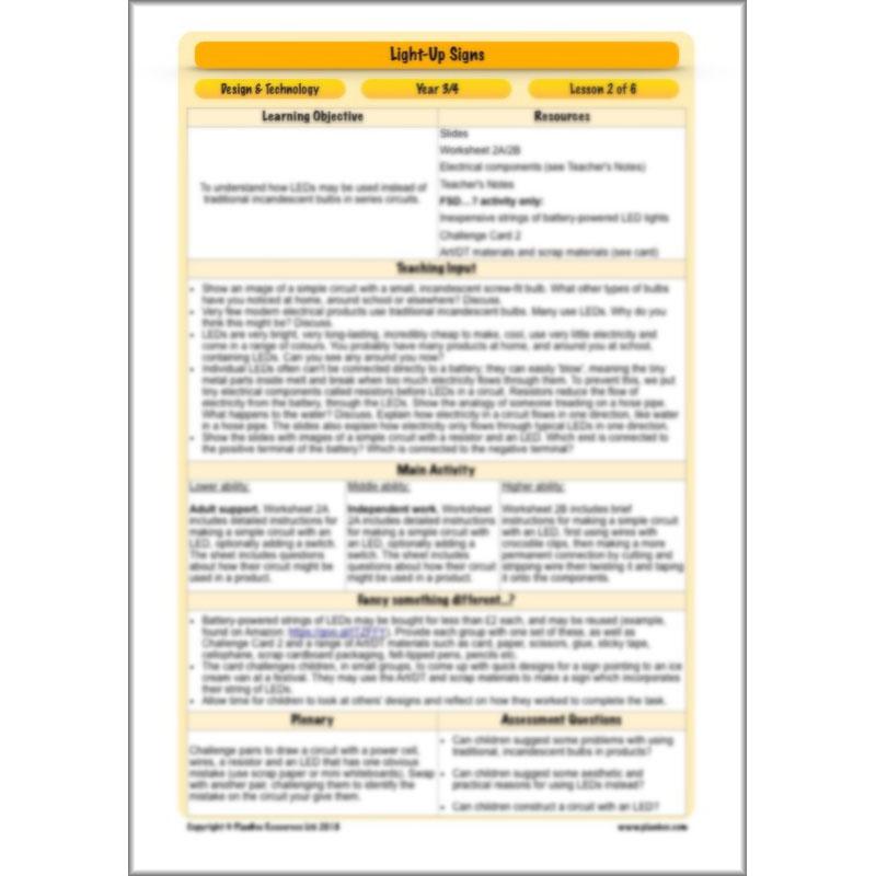 PlanBee Light-Up Signs: Circuits and Structures - KS2 DT Lesson Plans