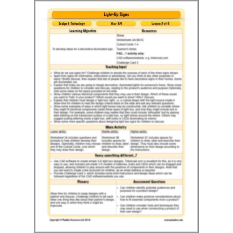 PlanBee Light-Up Signs: Circuits and Structures - KS2 DT Lesson Plans