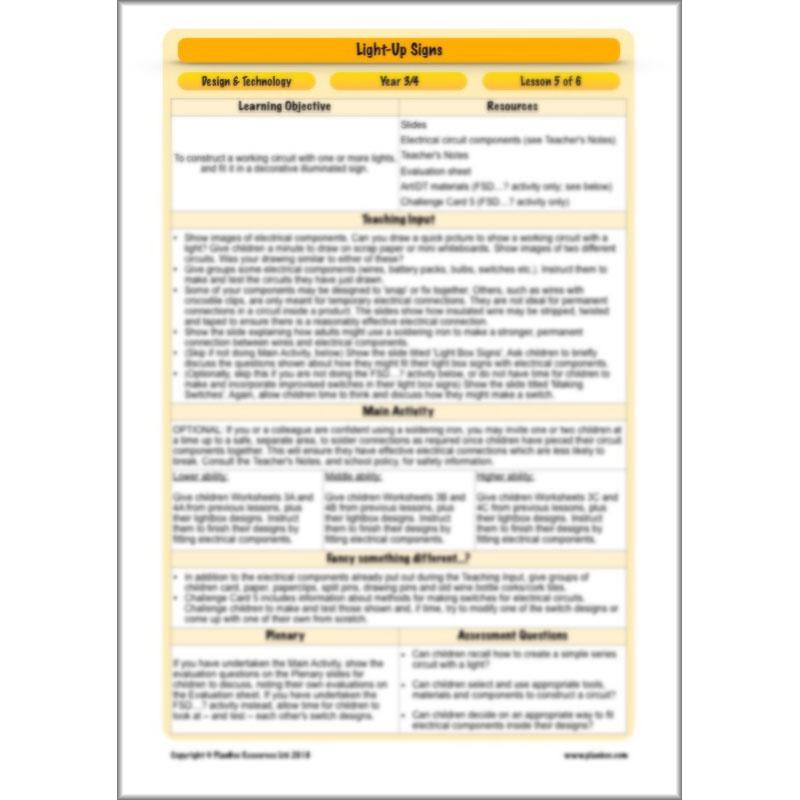PlanBee Light-Up Signs: Circuits and Structures - KS2 DT Lesson Plans