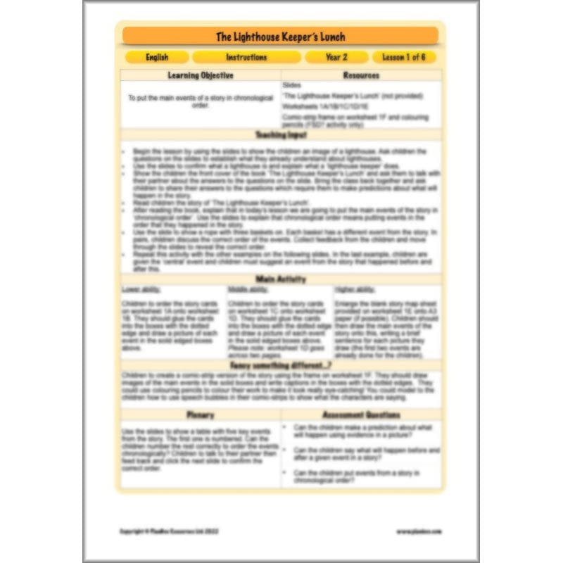 PlanBee The Lighthouse Keeper's Lunch Planning | Year 2 Instructions 