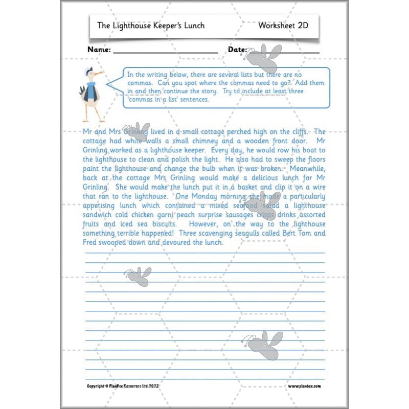 PlanBee The Lighthouse Keeper's Lunch Planning | Year 2 Instructions 