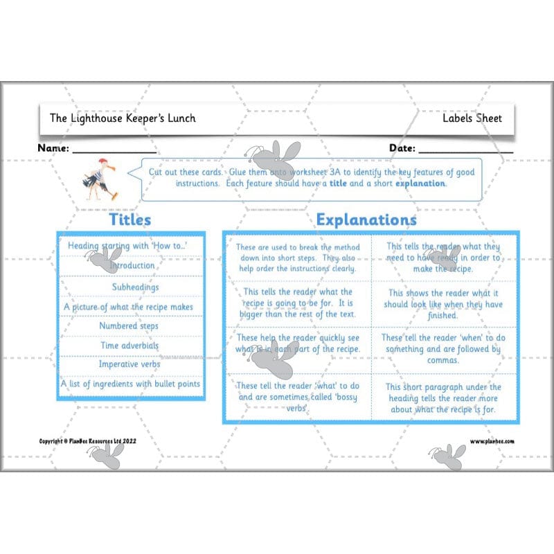 PlanBee The Lighthouse Keeper's Lunch Planning | Year 2 Instructions 
