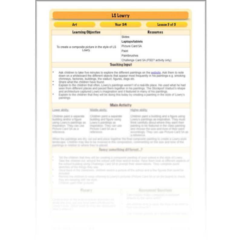 PlanBee LS Lowry KS2 - Year 3/4 Art Planning by PlanBee