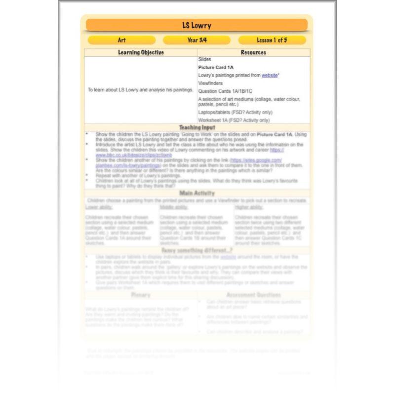 PlanBee LS Lowry KS2 - Year 3/4 Art Planning by PlanBee