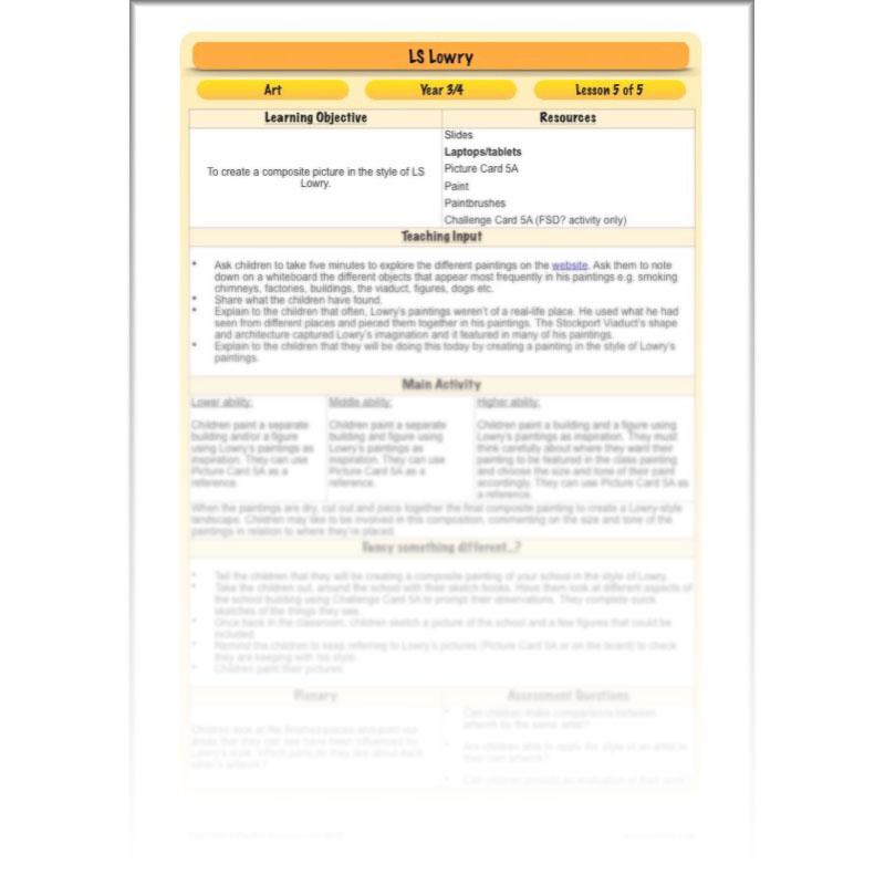 PlanBee LS Lowry KS2 - Year 3/4 Art Planning by PlanBee