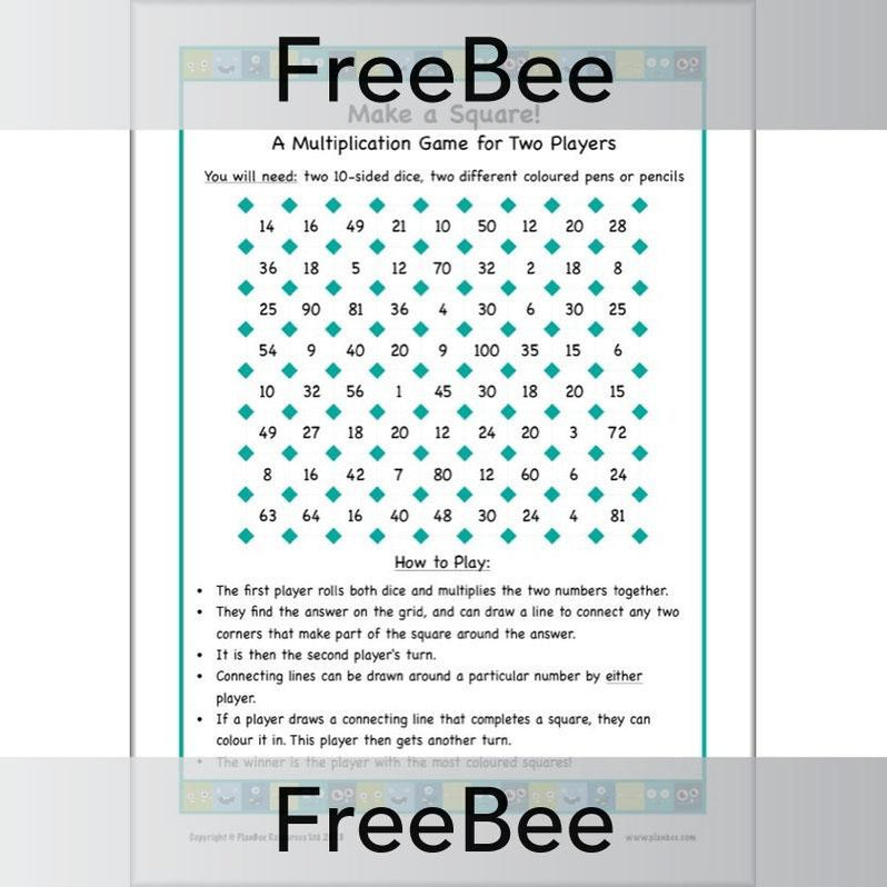 Make a Square! Multiplication Game | Free KS2 Maths Puzzle — PlanBee