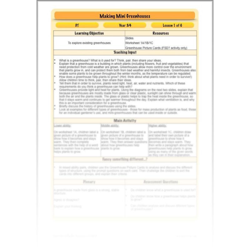 PlanBee Making Mini Greenhouses: complete DT scheme of work for KS2