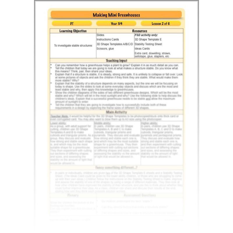 PlanBee Making Mini Greenhouses: complete DT scheme of work for KS2