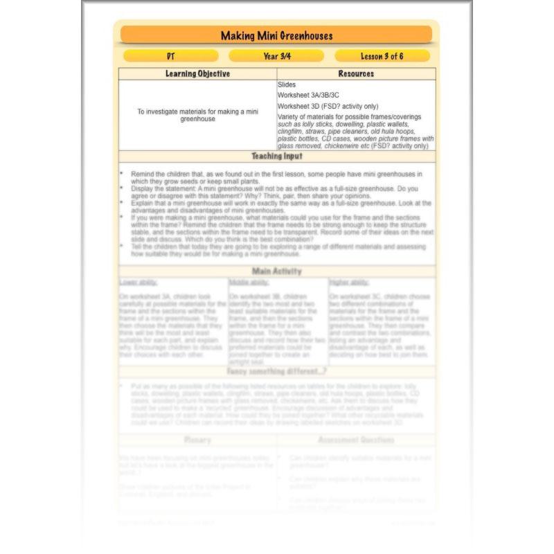 PlanBee Making Mini Greenhouses: complete DT scheme of work for KS2