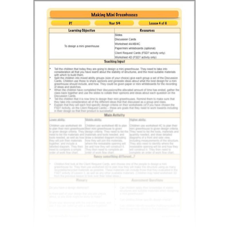 PlanBee Making Mini Greenhouses: complete DT scheme of work for KS2