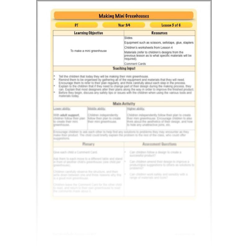 PlanBee Making Mini Greenhouses: complete DT scheme of work for KS2