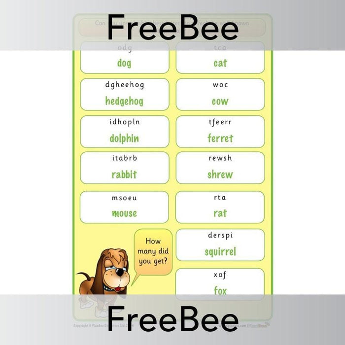 PlanBee Free Mammal Anagrams | PlanBee FreeBees