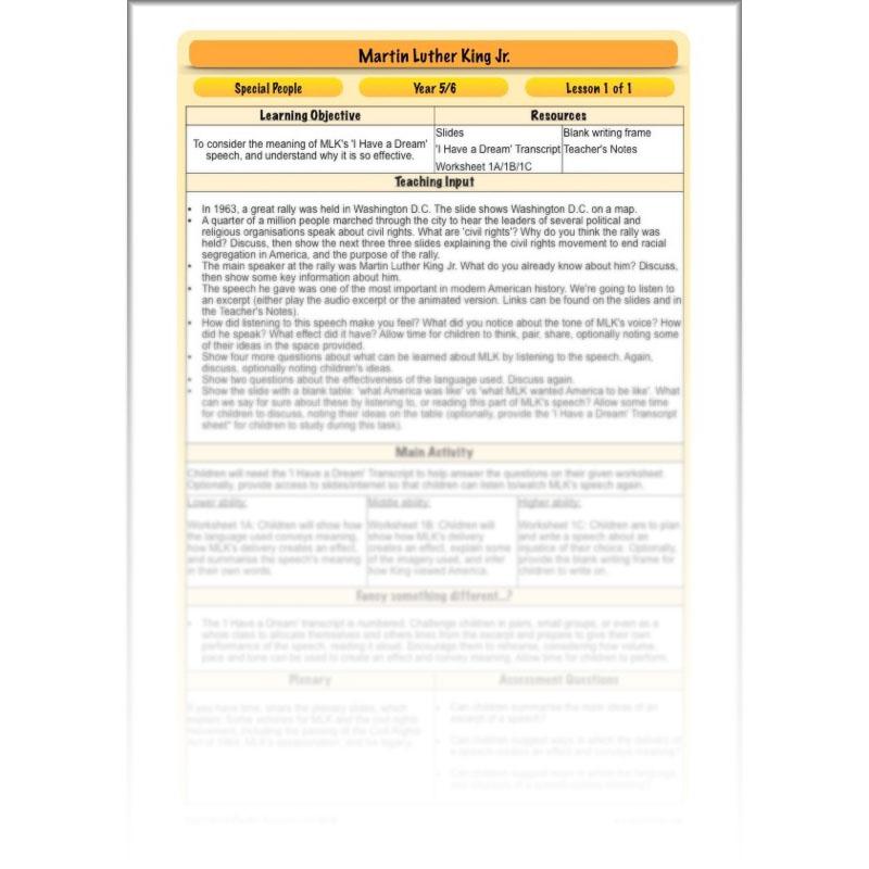 PlanBee Martin Luther King KS2 Year 5/6 Lesson by PlanBee