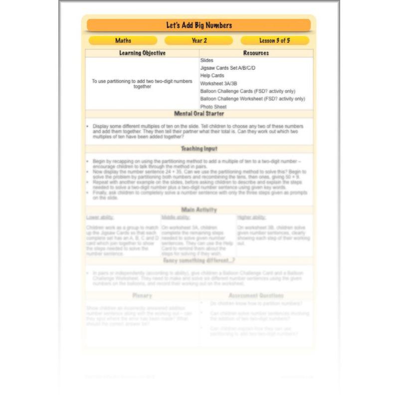 PlanBee Let's Add Big Numbers: Year 2 Maths scheme of work KS1