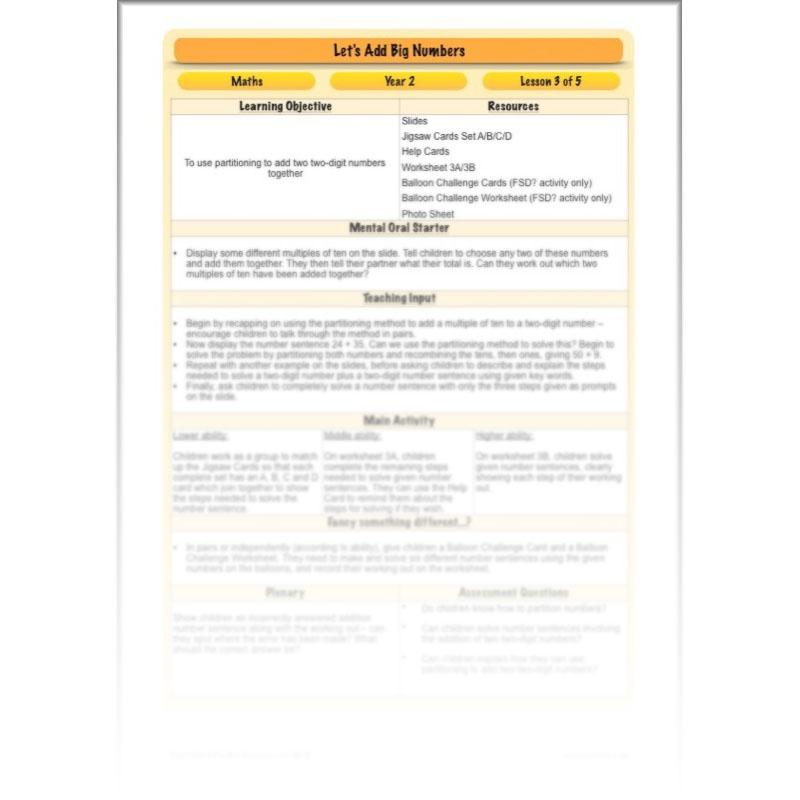 PlanBee Let's Add Big Numbers: Year 2 Maths scheme of work KS1