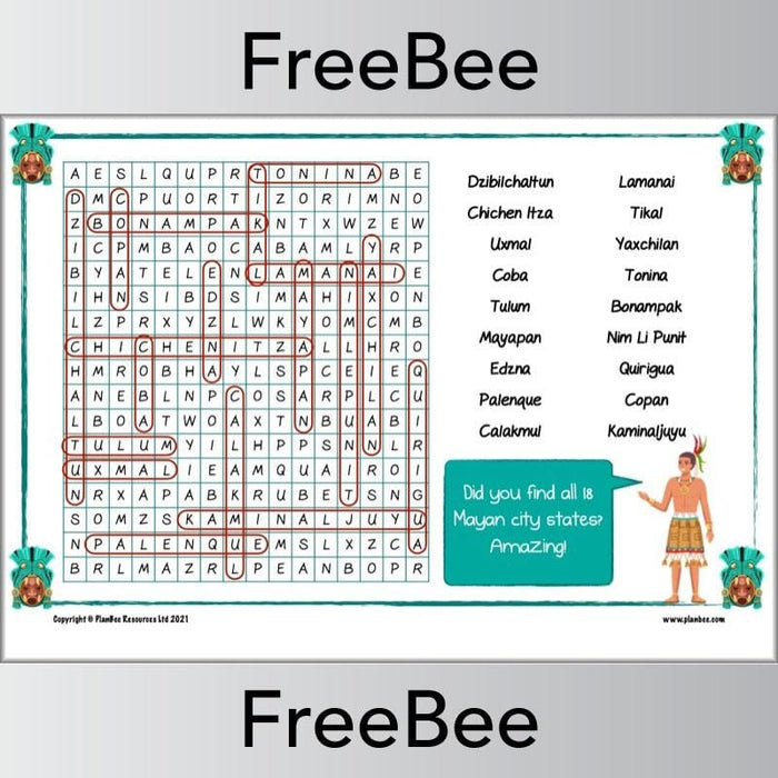 FREE Mayan Word Search City States by PlanBee