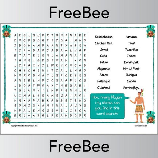 FREE Mayan Word Search City States by PlanBee