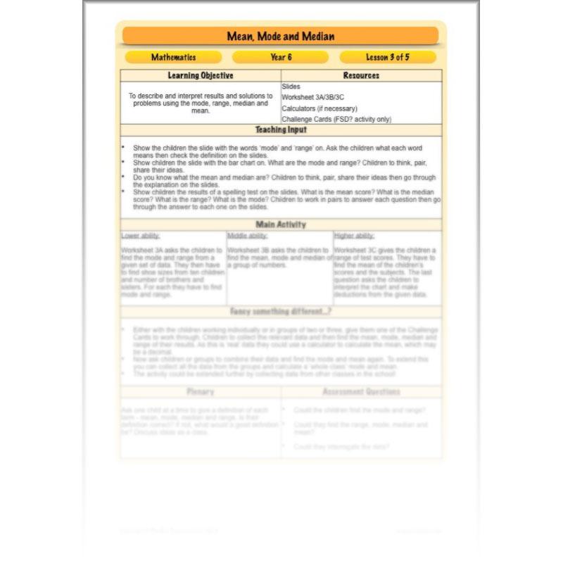 PlanBee Mean Median and Mode Year 6 Maths by PlanBee