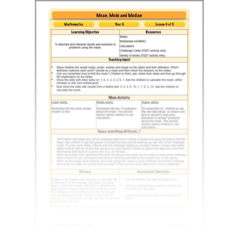 PlanBee Mean Median and Mode Year 6 Maths by PlanBee
