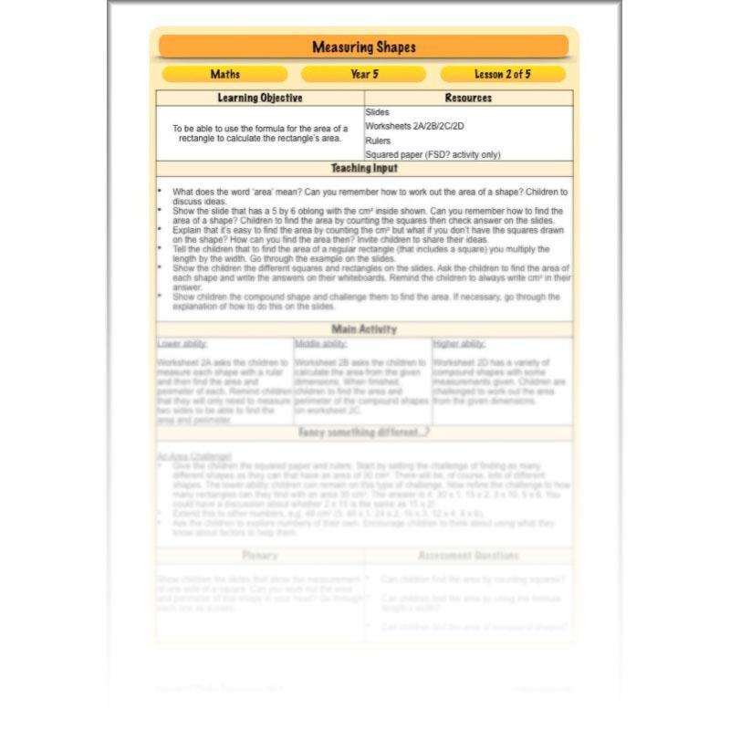 PlanBee Measuring Shapes Year 5 Maths Planning by PlanBee