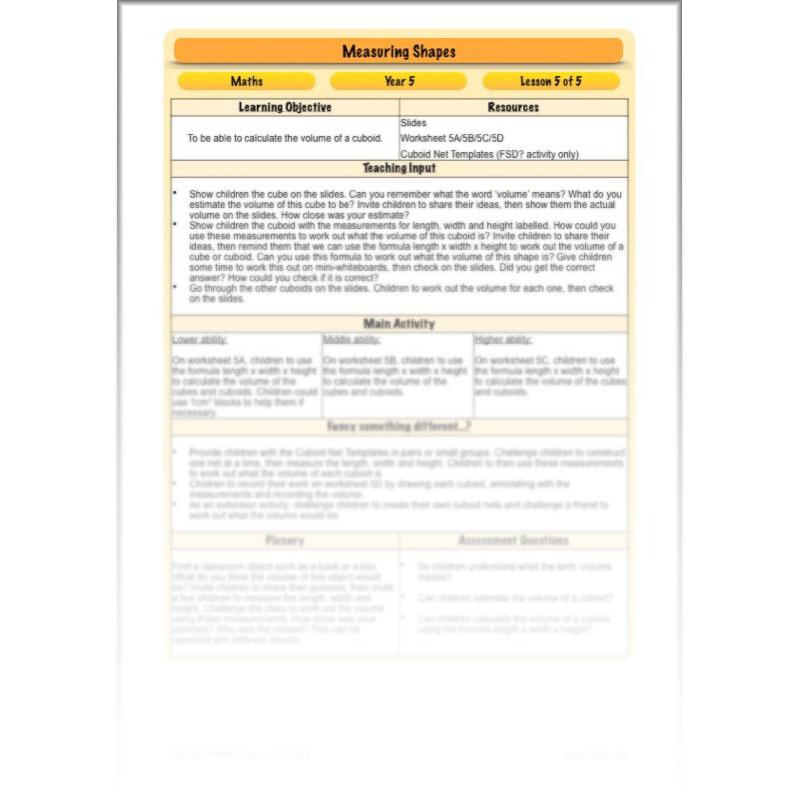 PlanBee Measuring Shapes Year 5 Maths Planning by PlanBee
