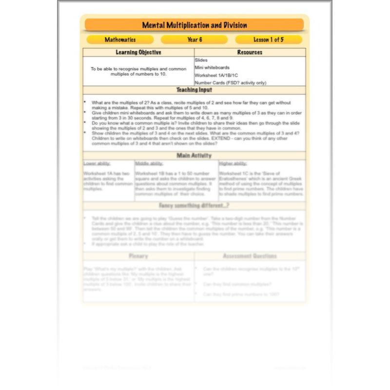 PlanBee Mental Multiplication & Division - Maths Planning & Resources - Year 6
