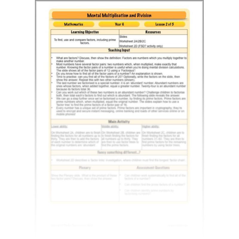 PlanBee Mental Multiplication & Division - Maths Planning & Resources - Year 6