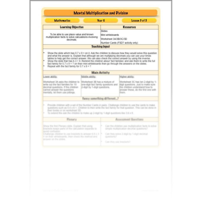 PlanBee Mental Multiplication & Division - Maths Planning & Resources - Year 6