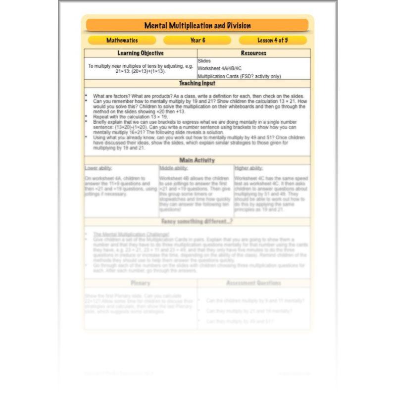 PlanBee Mental Multiplication & Division - Maths Planning & Resources - Year 6