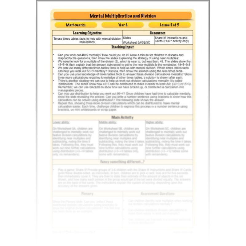 PlanBee Mental Multiplication & Division - Maths Planning & Resources - Year 6