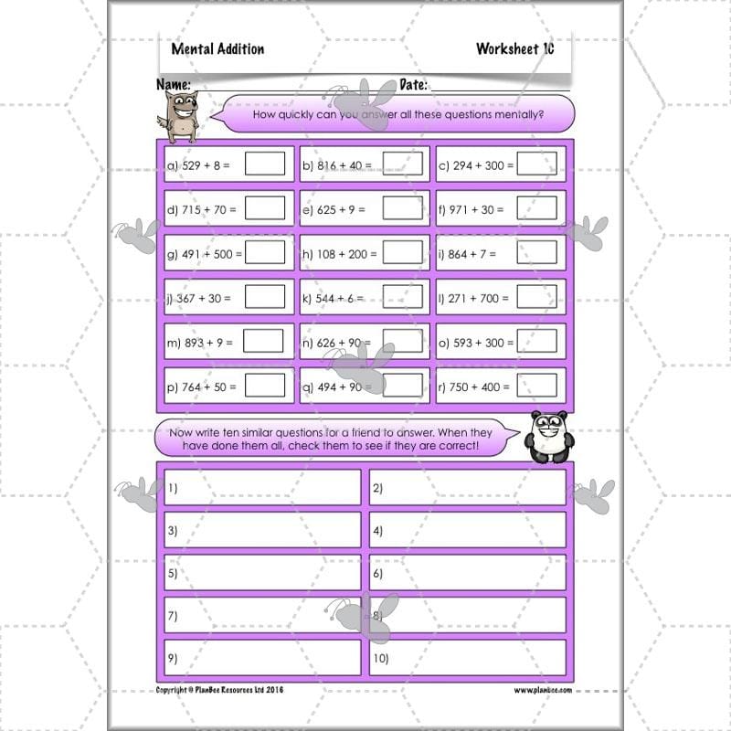 PlanBee Mental Addition: KS2 Maths Addition and Subtraction Year 3