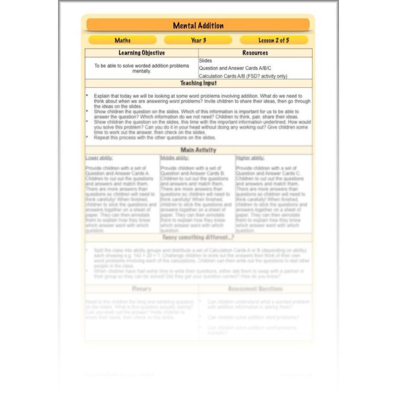 PlanBee Mental Addition: KS2 Maths Addition and Subtraction Year 3