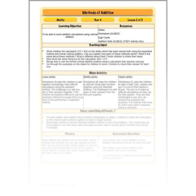 PlanBee Methods of Addition - Addition & Subtraction: Primary Year 4 Maths KS2