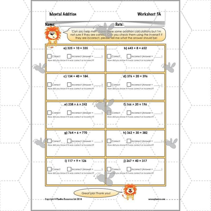 PlanBee Mental Addition: KS2 Maths Addition and Subtraction Year 3