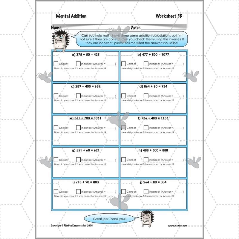 PlanBee Mental Addition: KS2 Maths Addition and Subtraction Year 3
